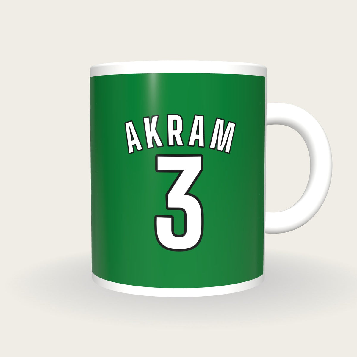 Personalised Green and White Cricket Shirt Mug, front
