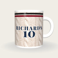 Personalised Black and Maroon Cable Knit Cricket Shirt Mug, front