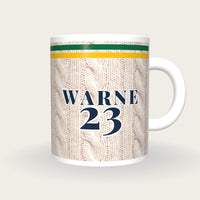 Personalised Green and Gold Cable Knit Cricket Shirt Mug, front