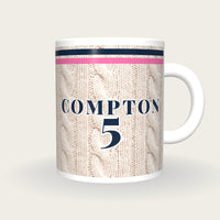 Personalised Navy and Pink Cable Knit Cricket Shirt Mug, front