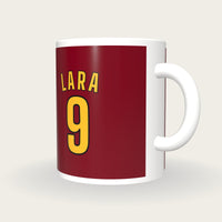 Personalised Maroon and Gold Cricket Shirt Mug, three-quarter view