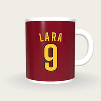 Personalised Maroon and Gold Cricket Shirt Mug, front