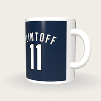 Personalised Navy and White Cricket Shirt Mug, three-quarter view