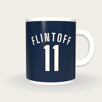Personalised Navy and White Cricket Shirt Mug, front