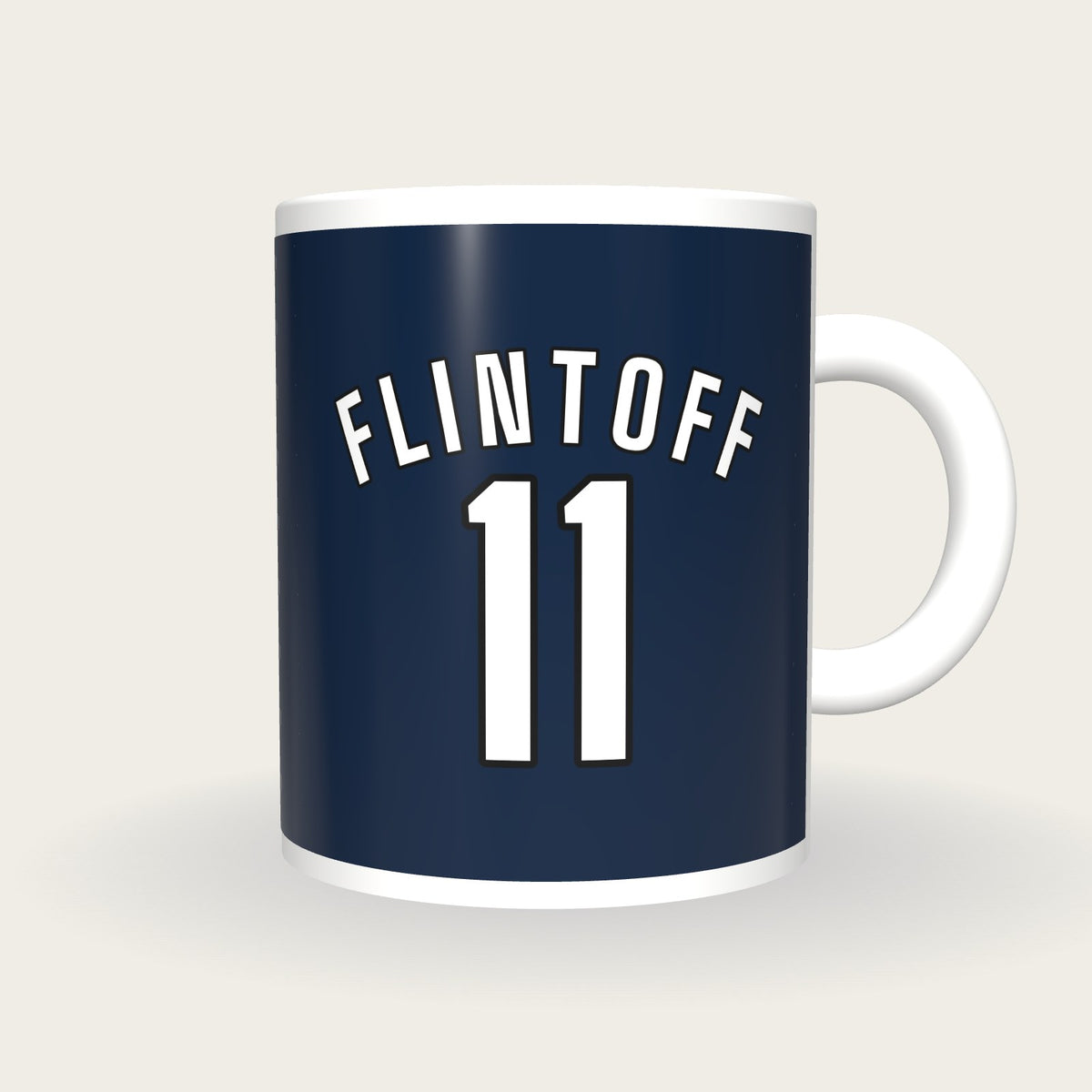 Personalised Navy and White Cricket Shirt Mug, front