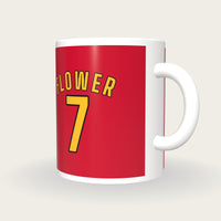 Personalised Red and Gold Cricket Shirt Mug, three-quarter view