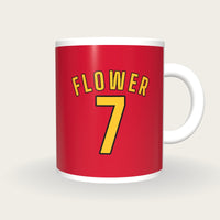 Personalised Red and Gold Cricket Shirt Mug, front
