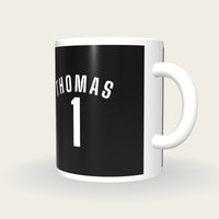 Personalised Black and White Cycling Jersey Mug, three-quarter view