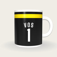 Personalised Black with Yellow Band Cycling Jersey Mug, front