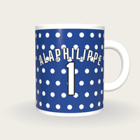 Personalised Blue with White Polka Dots Cycling Jersey Mug, front