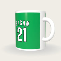 Personalised Green and White Cycling Jersey Mug, three-quarter view