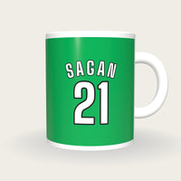 Personalised Green and White Cycling Jersey Mug, front