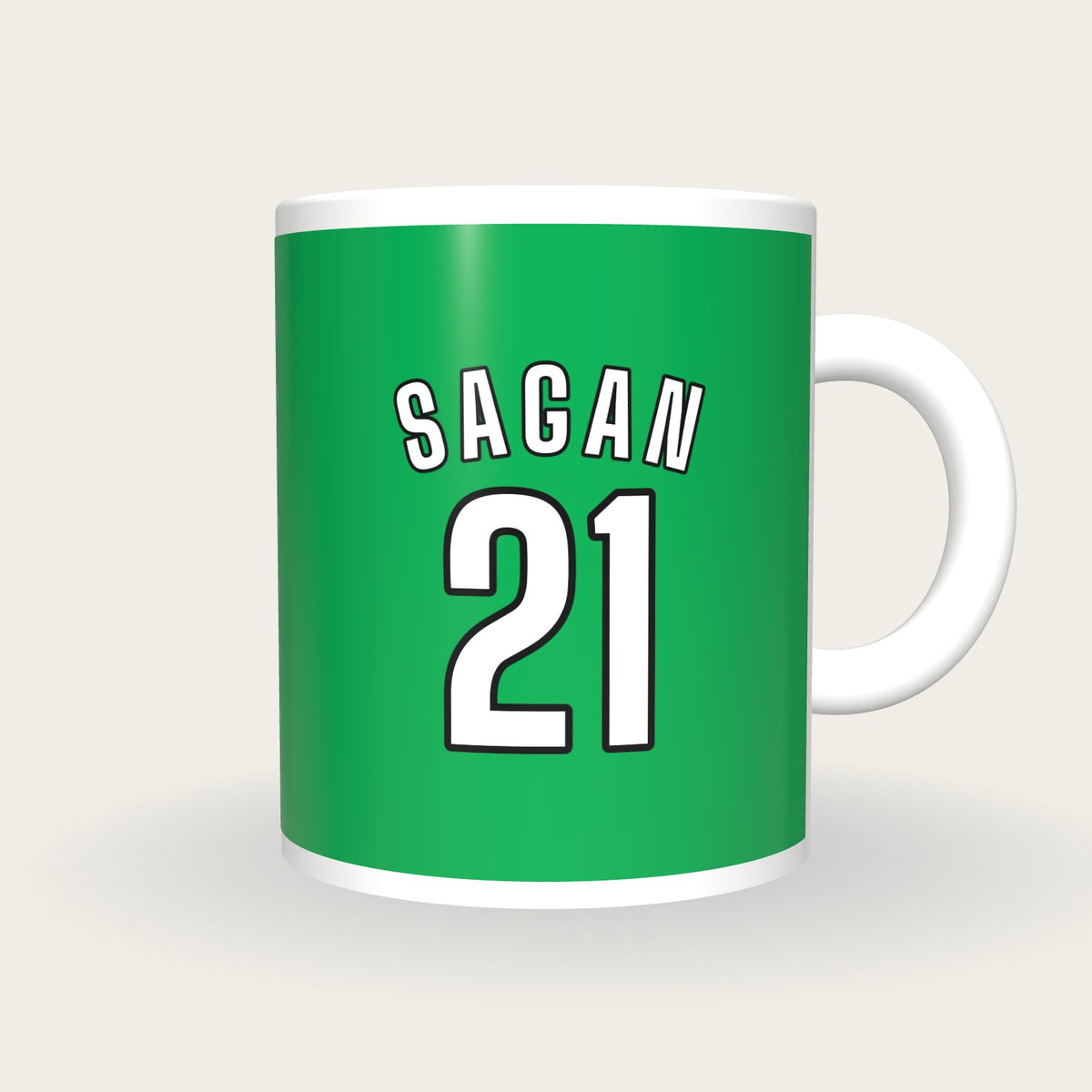 Personalised Green and White Cycling Jersey Mug, front