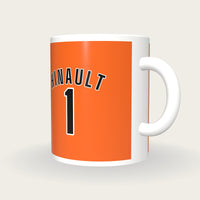 Personalised Orange and Black Cycling Jersey Mug, three-quarter view