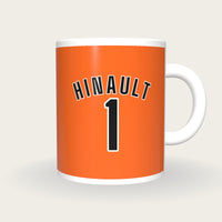Personalised Orange and Black Cycling Jersey Mug, front