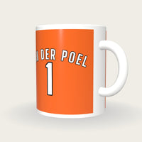 Personalised Orange and White Cycling Jersey Mug, three-quarter view