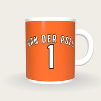 Personalised Orange and White Cycling Jersey Mug, front