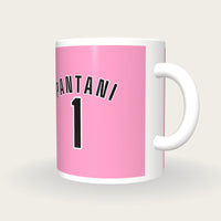 Personalised Pink and Black Cycling Jersey Mug, three-quarter view