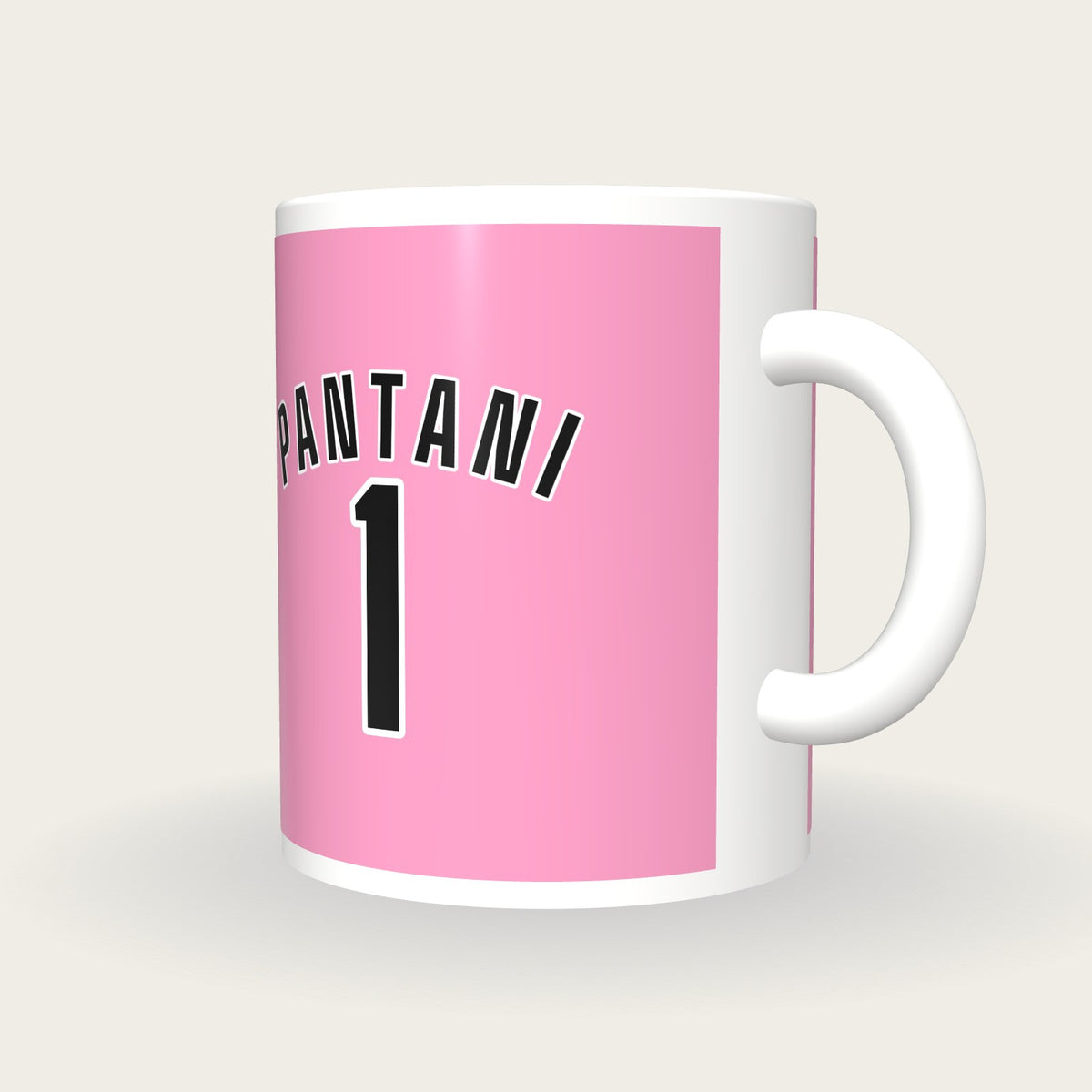 Personalised Pink and Black Cycling Jersey Mug, three-quarter view