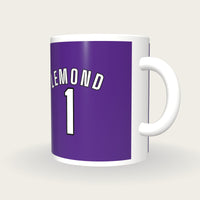 Personalised Purple and White Cycling Jersey Mug, three-quarter view