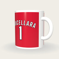 Personalised Red and White Cycling Jersey Mug, three-quarter view