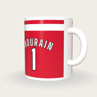 Personalised Red with White Band Cycling Jersey Mug, three-quarter view