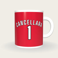 Personalised Red and White Cycling Jersey Mug, front