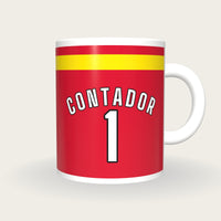 Personalised Red and Yellow Cycling Jersey Mug, front