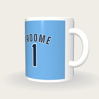 Personalised Sky Blue and Navy Cycling Jersey Mug, three-quarter view
