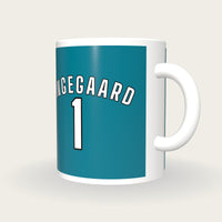 Personalised Teal and White Cycling Jersey Mug, three-quarter view