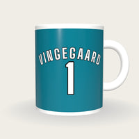 Personalised Teal and White Cycling Jersey Mug, front