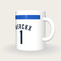 Personalised White with Blue Band Cycling Jersey Mug, three-quarter view