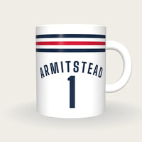 Personalised White with Navy and Red Bands Cycling Jersey Mug, front