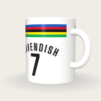 Personalised White with Rainbow Bands Cycling Jersey Mug, three-quarter view