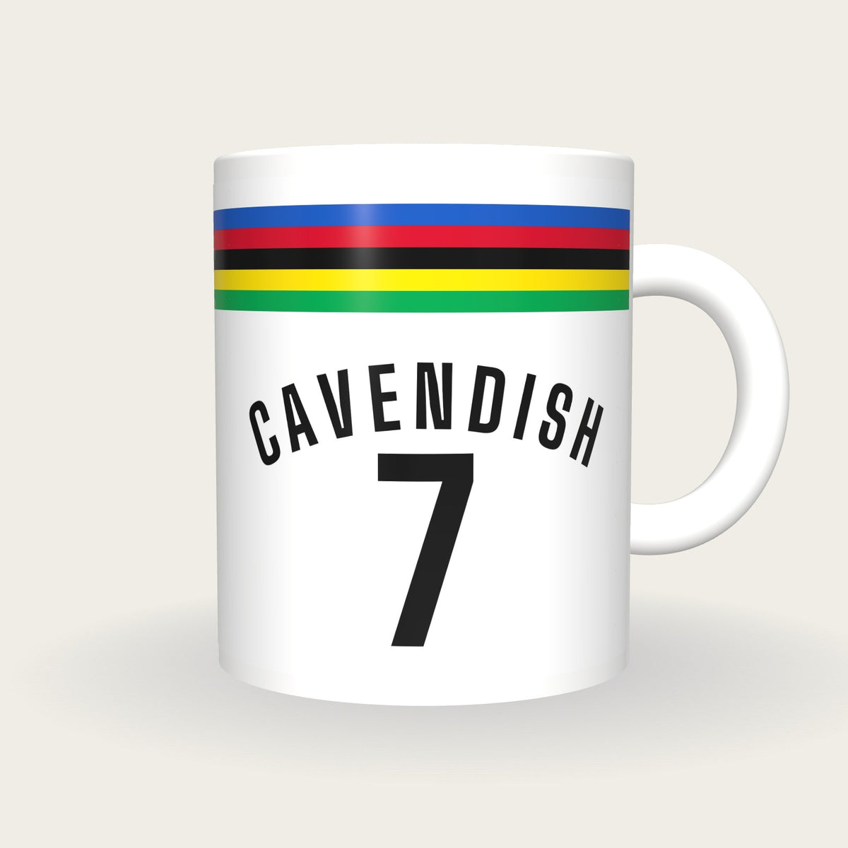 Personalised White with Rainbow Bands Cycling Jersey Mug, front