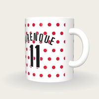 Personalised White with Red Polka Dots Cycling Jersey Mug, three-quarter view