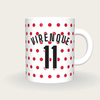 Personalised White with Red Polka Dots Cycling Jersey Mug, front