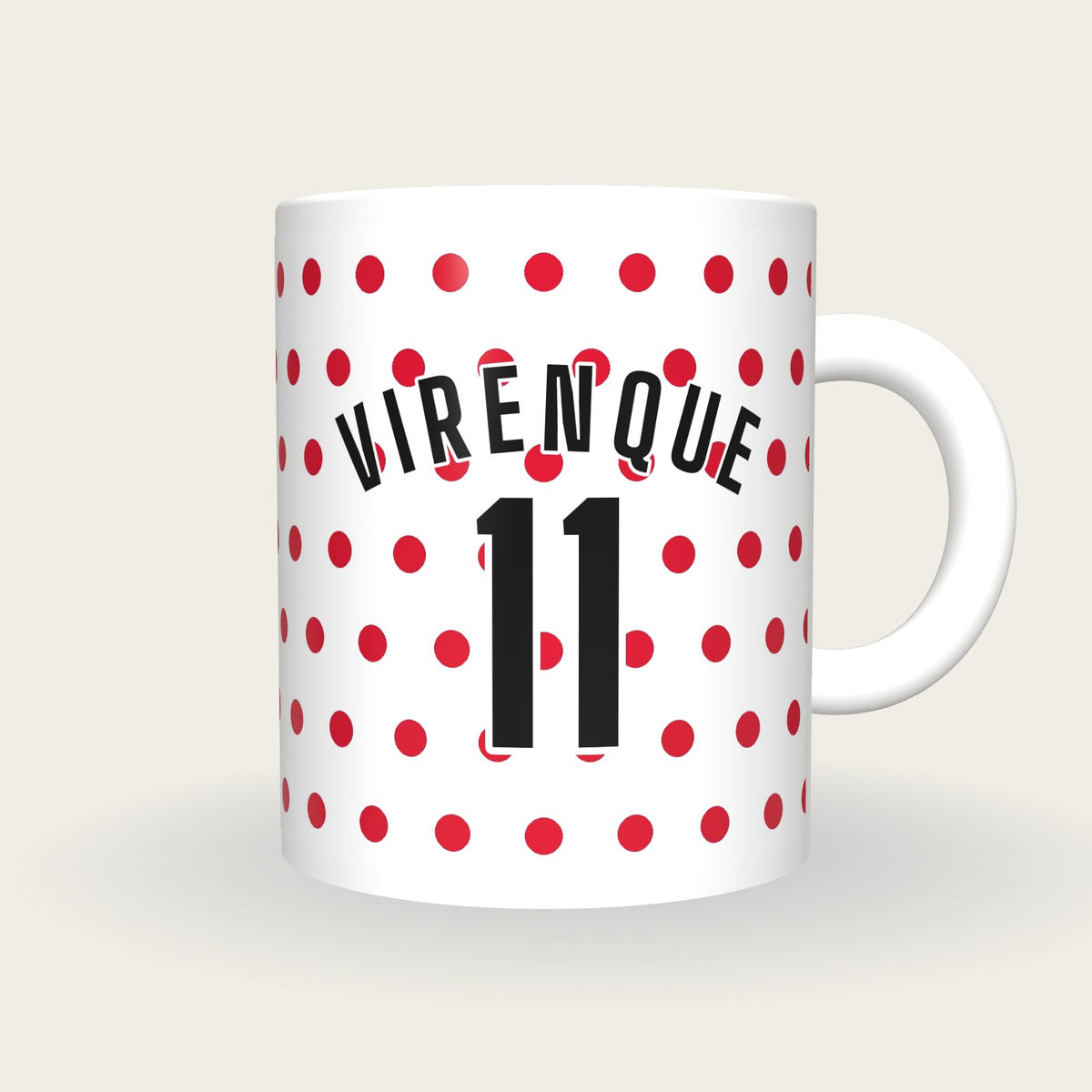 Personalised White with Red Polka Dots Cycling Jersey Mug, front