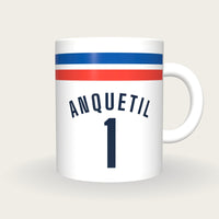 Personalised White with Blue and Red Bands Cycling Jersey Mug, front