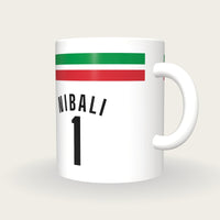 Personalised White with Green and Red Bands Cycling Jersey Mug, three-quarter view