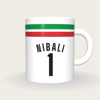 Personalised White with Green and Red Bands Cycling Jersey Mug, front