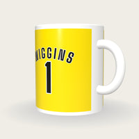 Personalised Yellow and Black Cycling Jersey Mug, three-quarter view