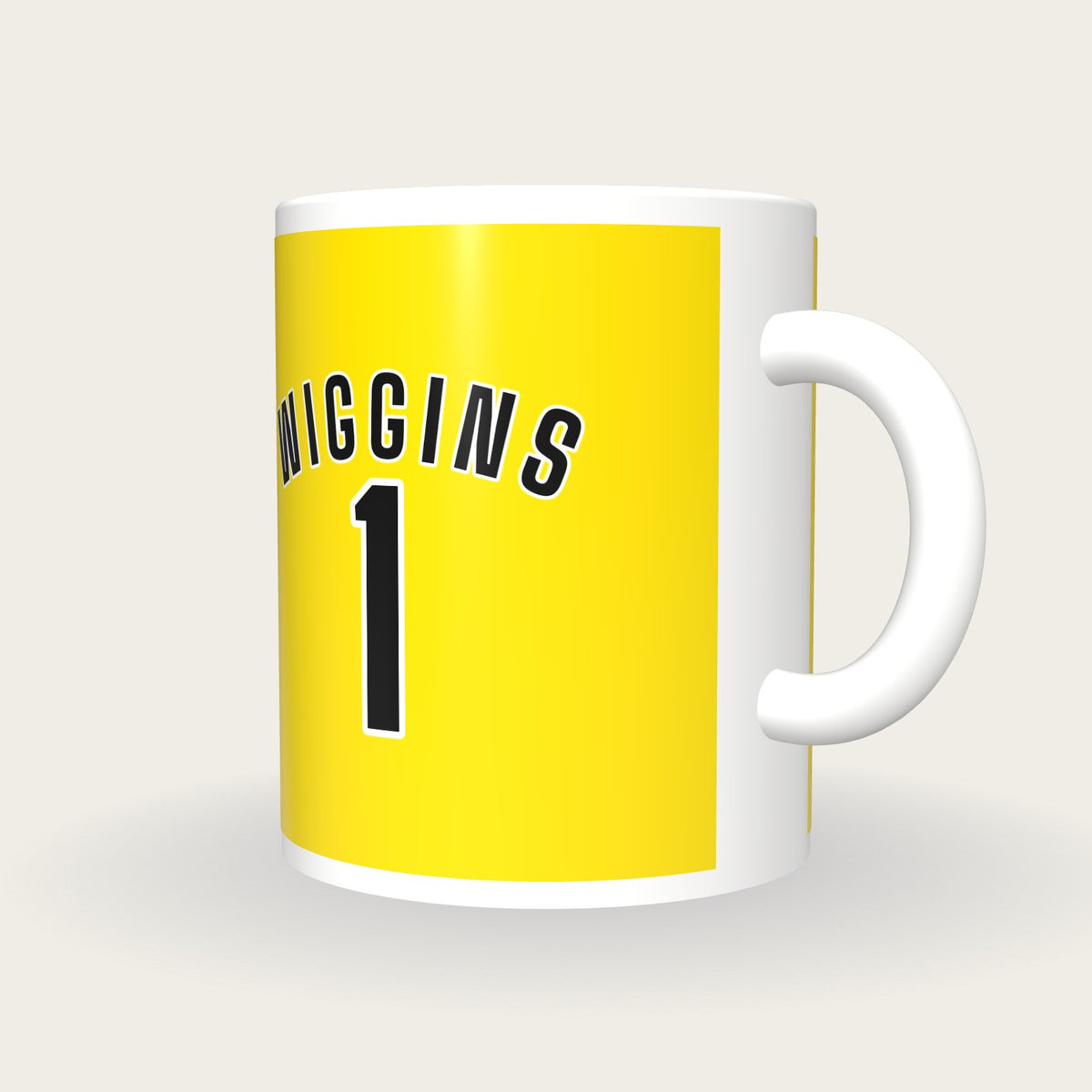 Personalised Yellow and Black Cycling Jersey Mug, three-quarter view