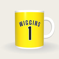 Personalised Yellow and Black Cycling Jersey Mug, front
