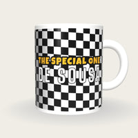 Personalised Chequered Flag Darts Shirt Mug, front