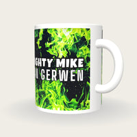 Personalised Green Flames Darts Shirt Mug, three-quarter view