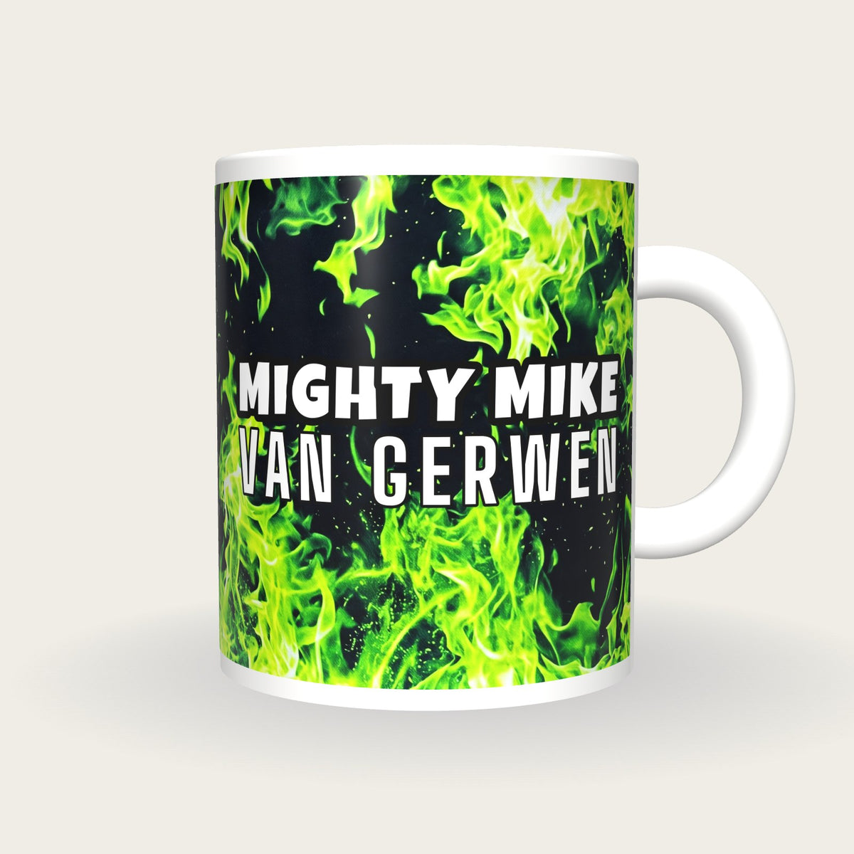 Personalised Green Flames Darts Shirt Mug, front