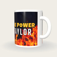 Personalised Orange Flames Darts Shirt Mug, three-quarter view