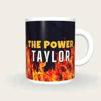 Personalised Orange Flames Darts Shirt Mug, front
