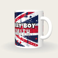 Personalised Union Flag Darts Shirt Mug, three-quarter view